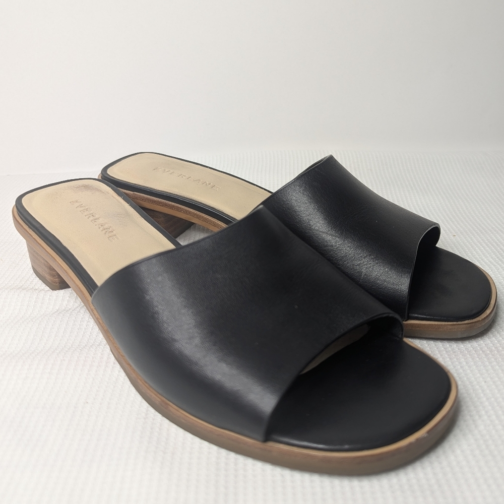 Everlane The City Sandal Black Leather Slides Women's Size 7